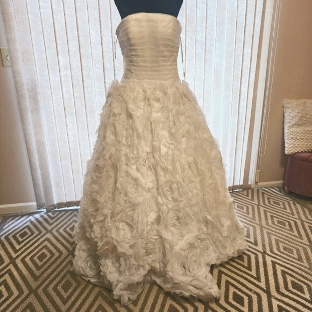 Strapless Floral Appliqué Wedding Ball Gown in Ivory